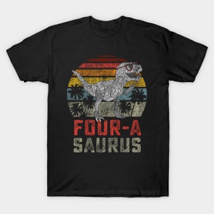 Four a Saurus Birthday T Rex Year Old Dino 4th Dinosaur T-Shirt